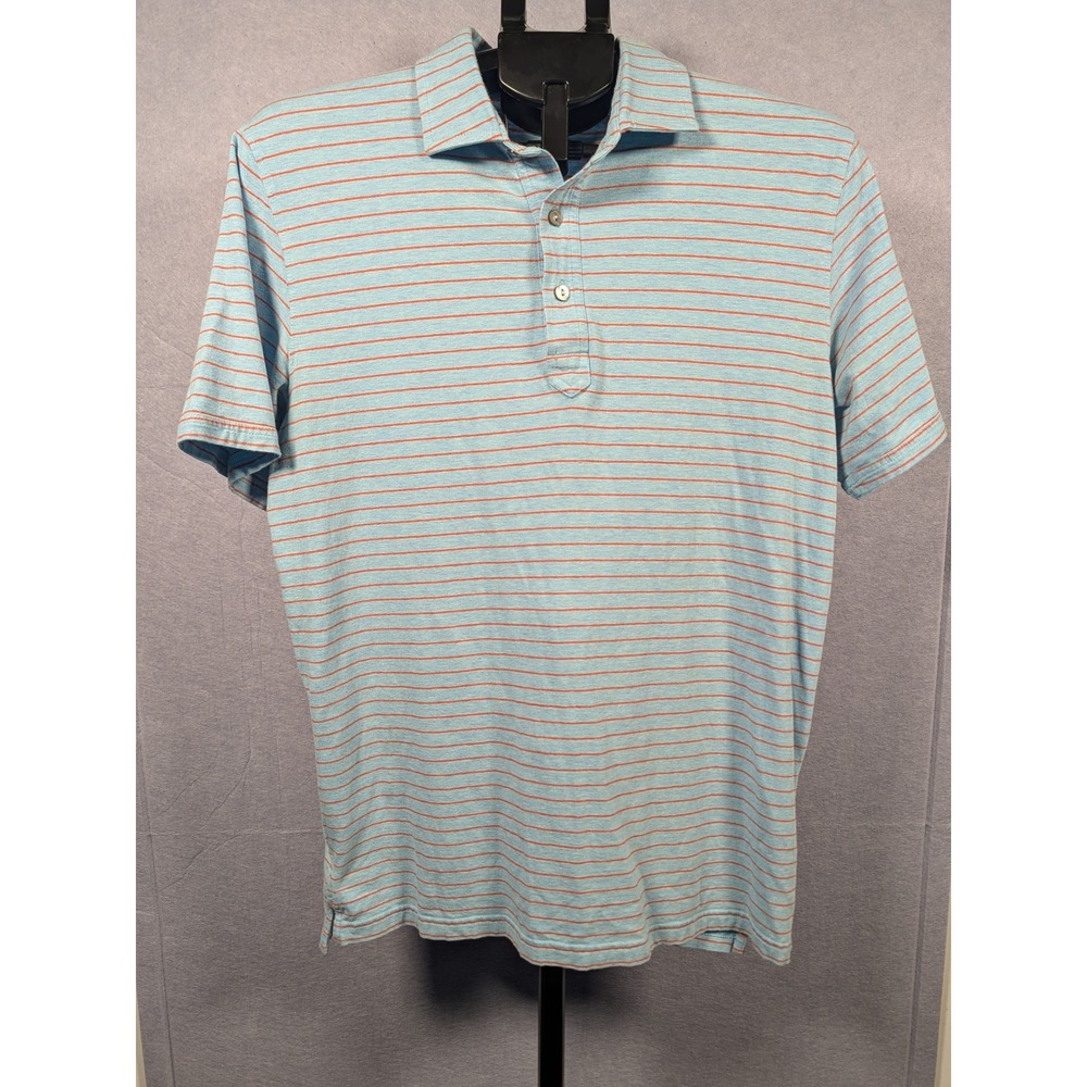 Tasc Performance Polo Shirt Mens M Blue Orange Striped Bamboo Blend Excellent